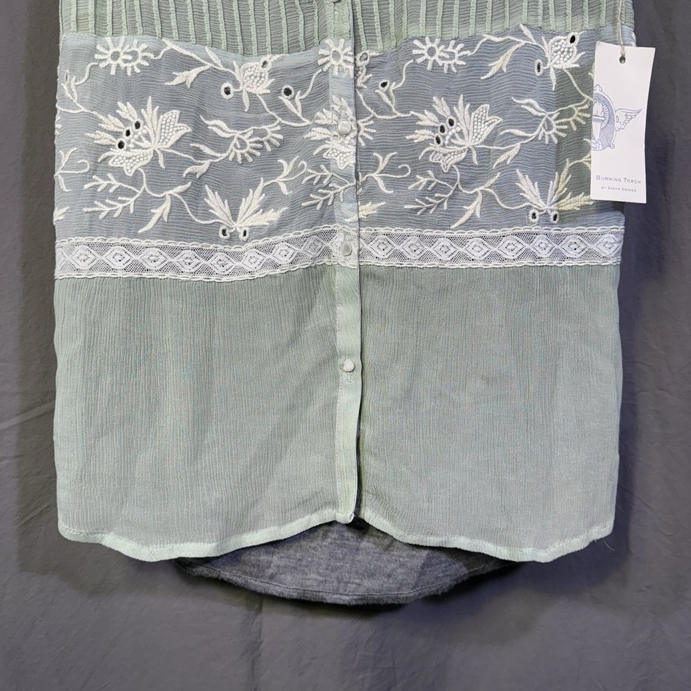 Boho Sheer Embroidered Top Sleeveless Beaded Lace Tiny by Anthropologie Size M - Picture 9 of 14